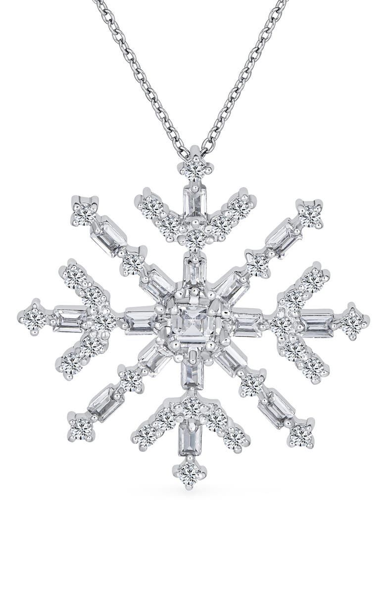 BLING JEWELRY CZ Snowflake Pendant Necklace, Main, color, Clear