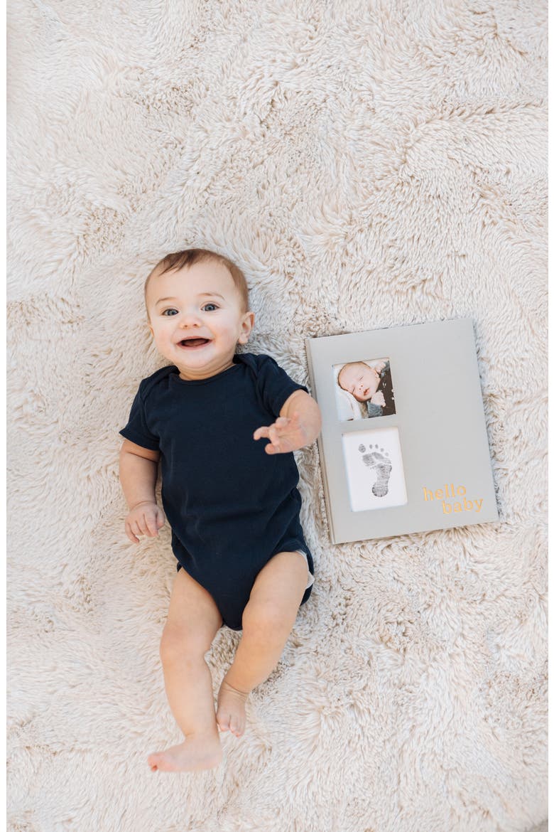 Hello Baby Gray Linen Gold Detail Keepsake Memory Book, Alternate, color, NO COLOR