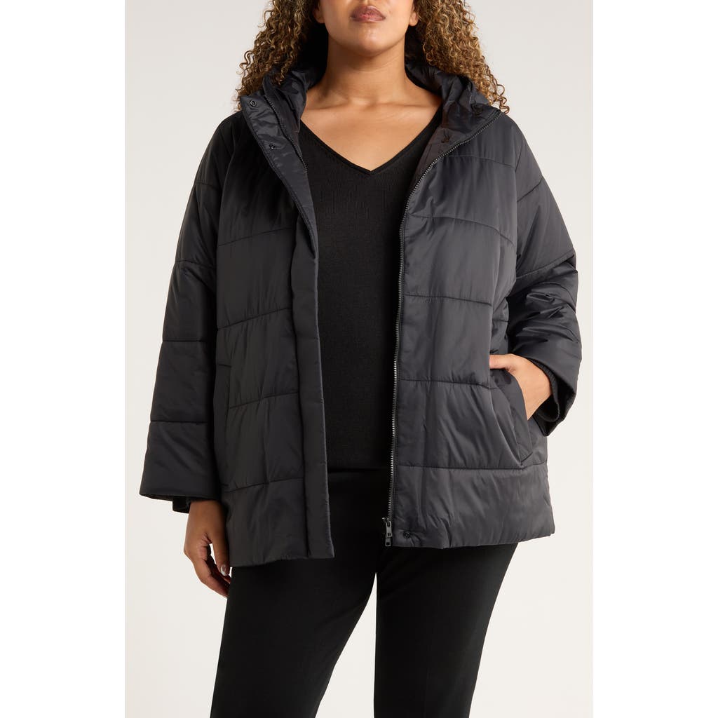 Eileen Fisher Hooded Puffer Jacket In Black