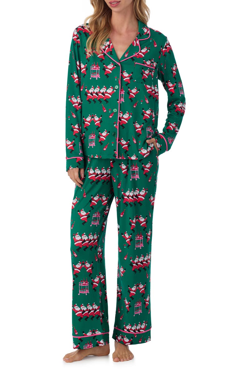 Room Service Pjs Long Sleeve Print Pajamas, Main, color, Green/ Novel