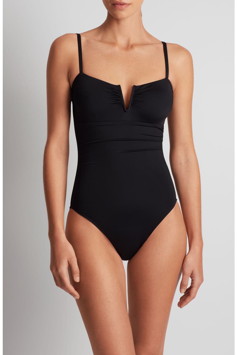 'V' Underwire One-Piece Swimsuit, Main, color, BLACK