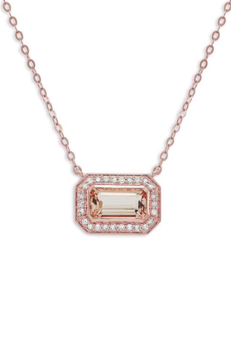 Frankie & Zoe 14K Rose Gold Morganite & Diamond Pendant Necklace, Main, color, Rose Gold