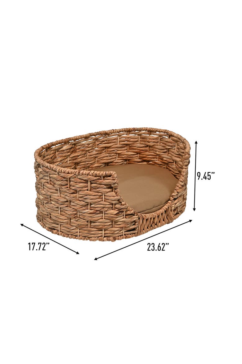 Perri 24" x 18" Classic Farmhouse Handwoven Hyacinth Oval Pet Bed, Machine-Washable Cushion, Alternate, color, Natural
