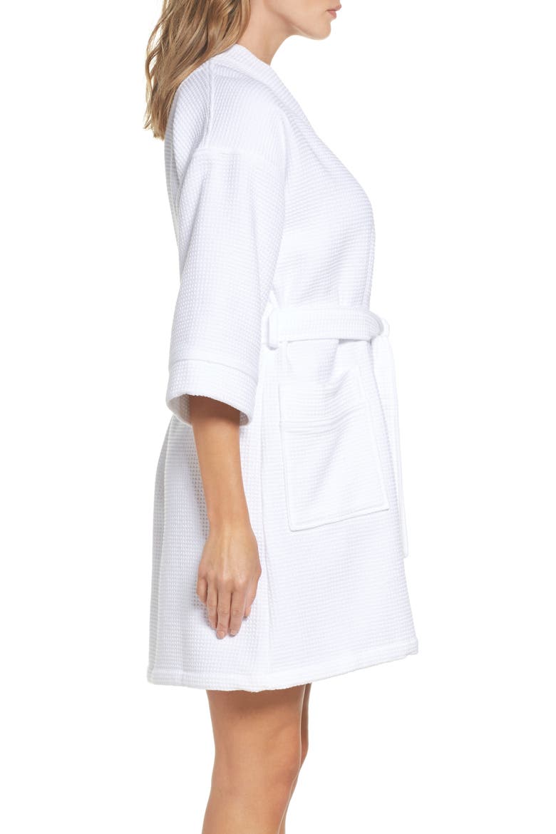 Waffle Knit Short Robe, Alternate, color, WHITE