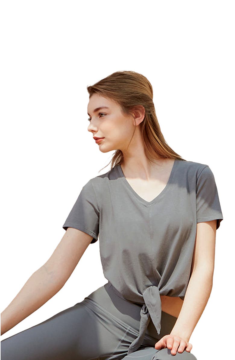 Rebody Active Knot your Race V Neck Short Sleeve Top, Alternate, color, Stone Olive