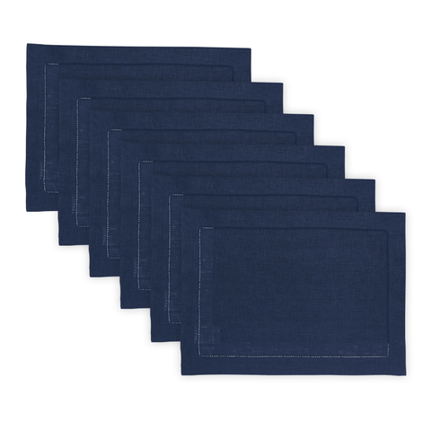 Linen Placemats Set of 4, 14 x 19 Inch for Dining Table, Holiday and Everyday Table Decor - Classic Hemstitch