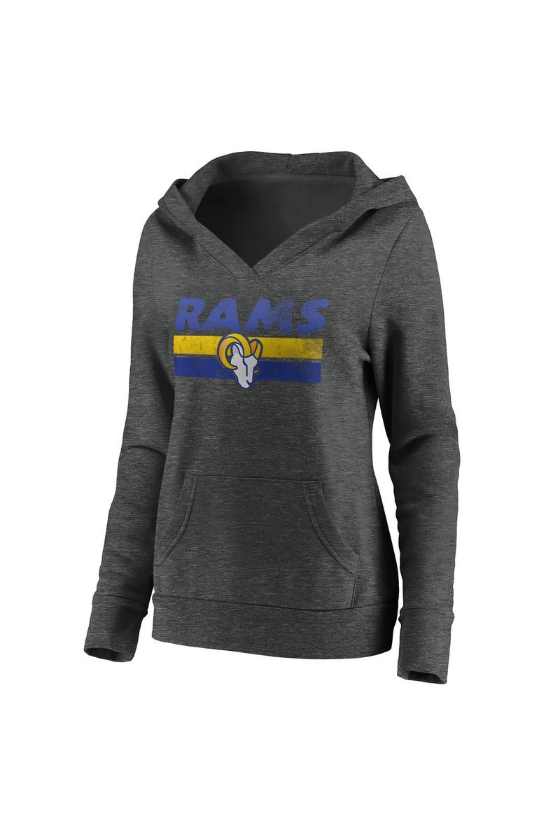 FANATICS Women's Fanatics Branded Heathered Charcoal Los Angeles Rams First String V-Neck Pullover Hoodie, Alternate, color, 