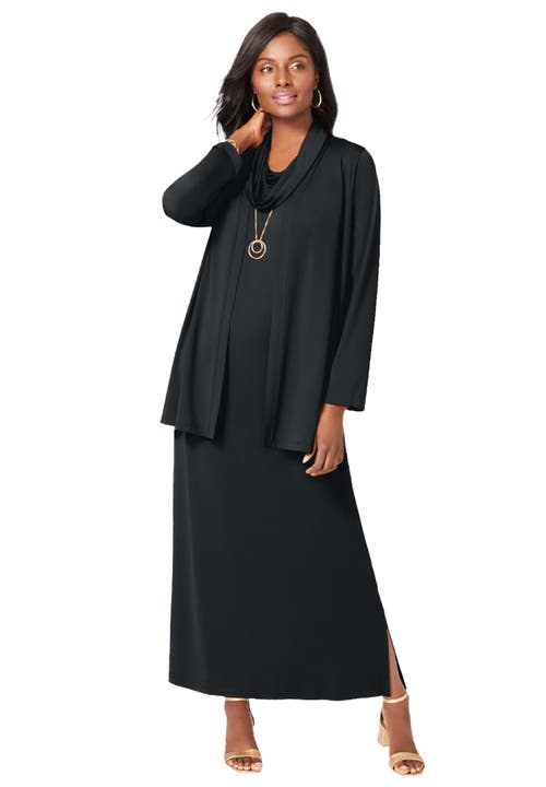 Jessica London 2-Piece Cowlneck Jacket Dress in Black  product