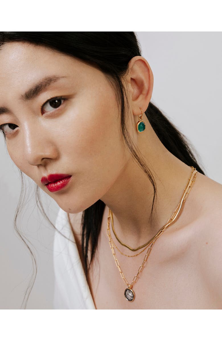 Monica Vinader Siren Bezel Set Drop Earrings, Alternate, color, Gold/ Green Onyx