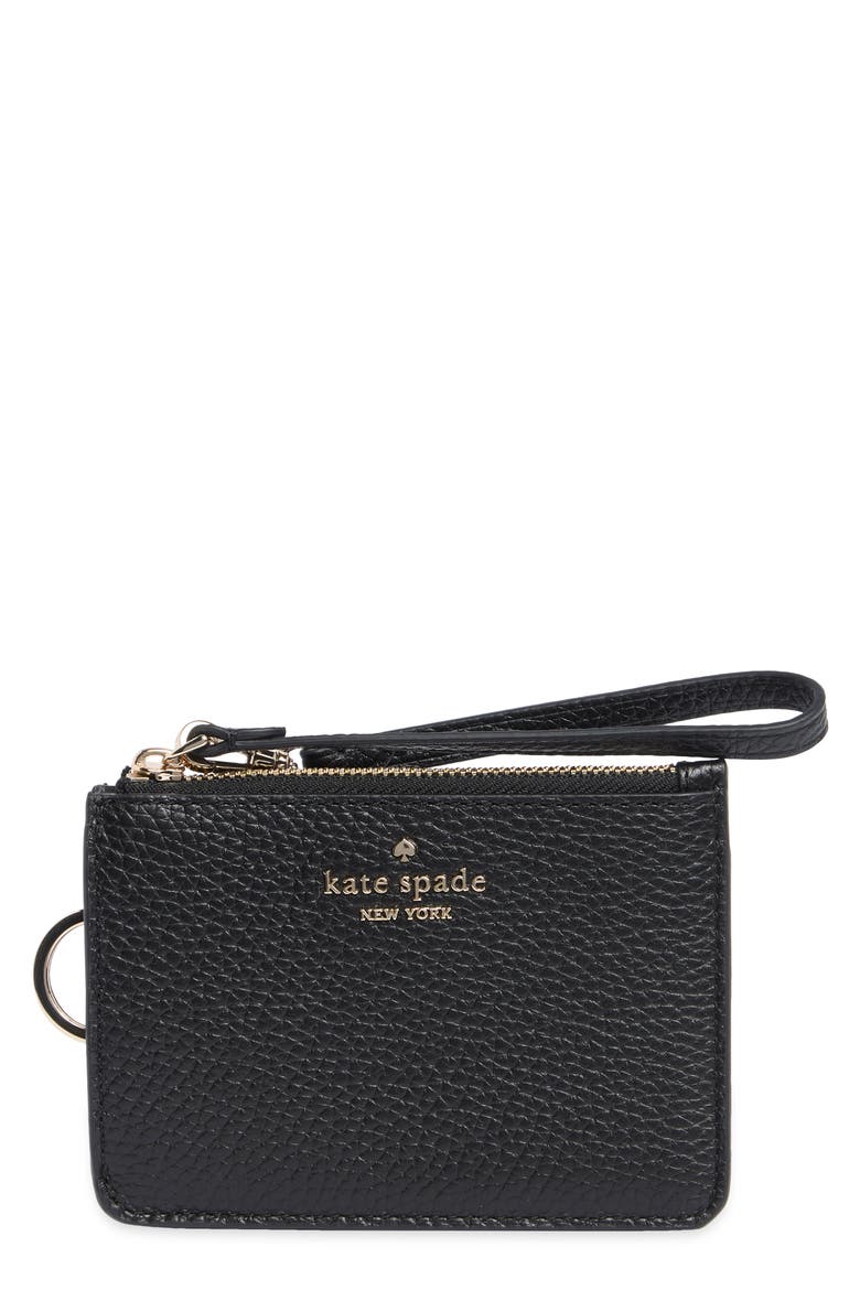 small lena leather card case, Main, color, BLACK
