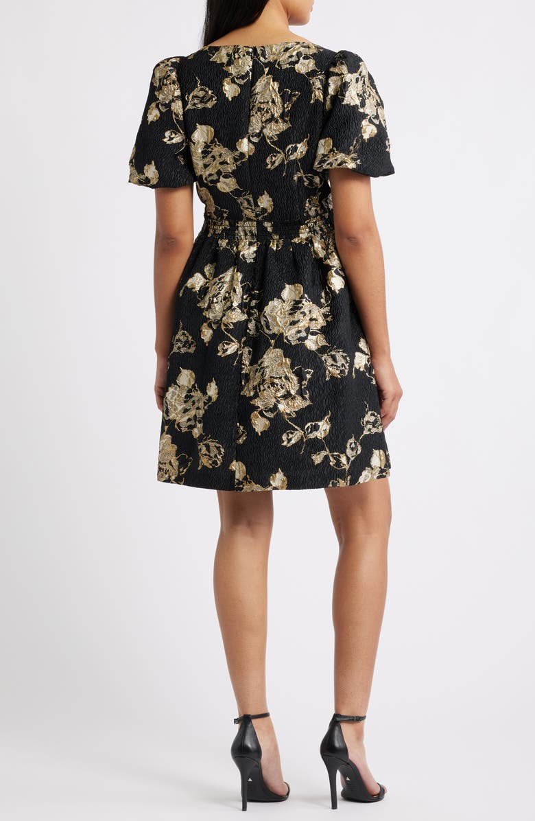 Vince Camuto Metallic Floral Jacquard Dress, Alternate, color, Black Gold