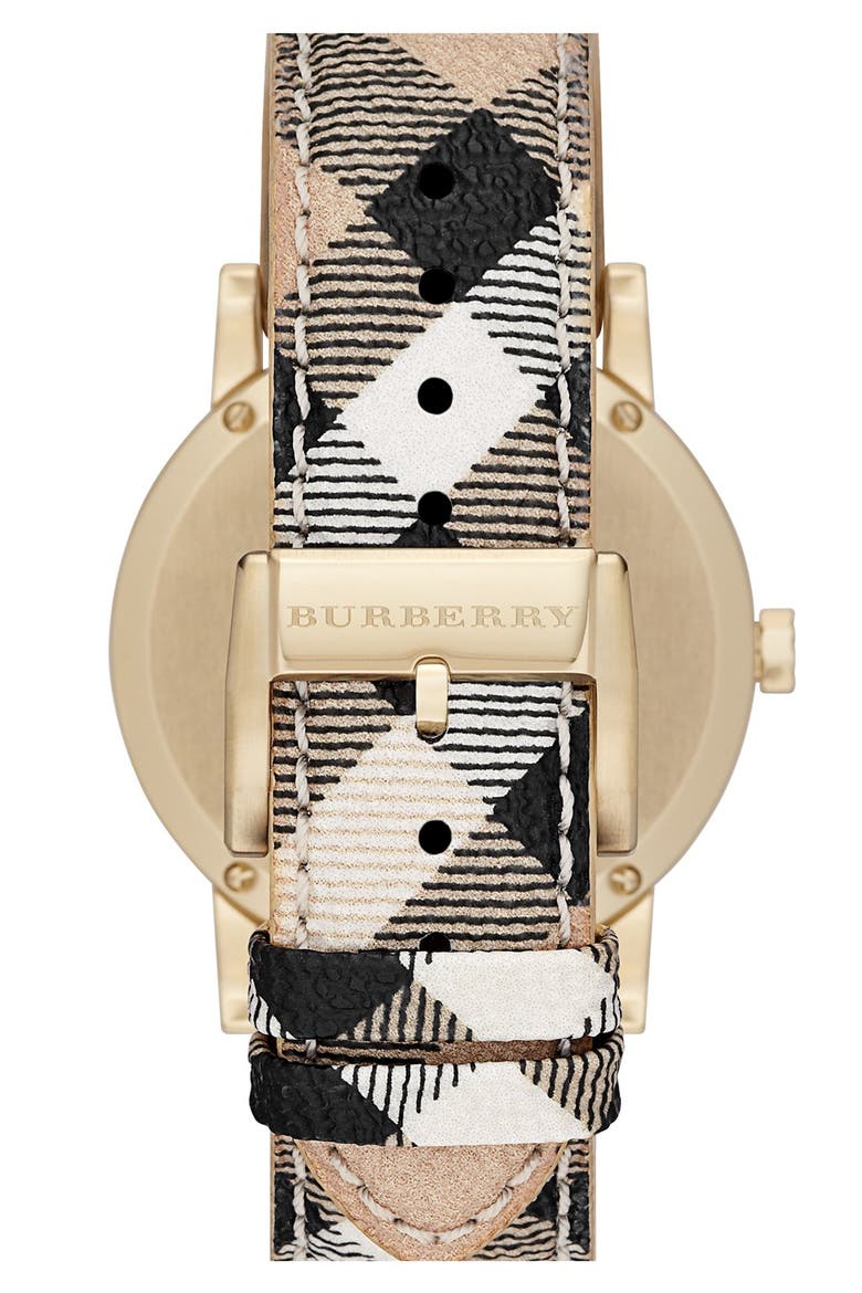 Large Check Strap Watch, 38mm, Alternate, color, HAYMARKET CHECK/ GOLD