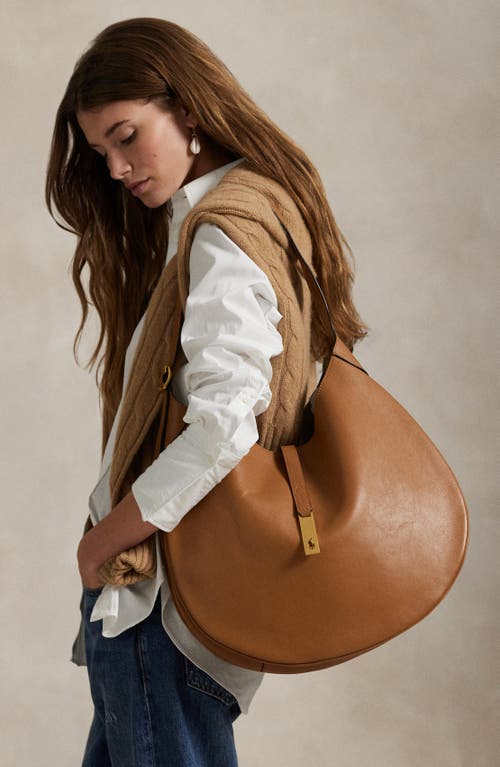 Polo Ralph Lauren Sport Calf Leather Shoulder Bag In Brown