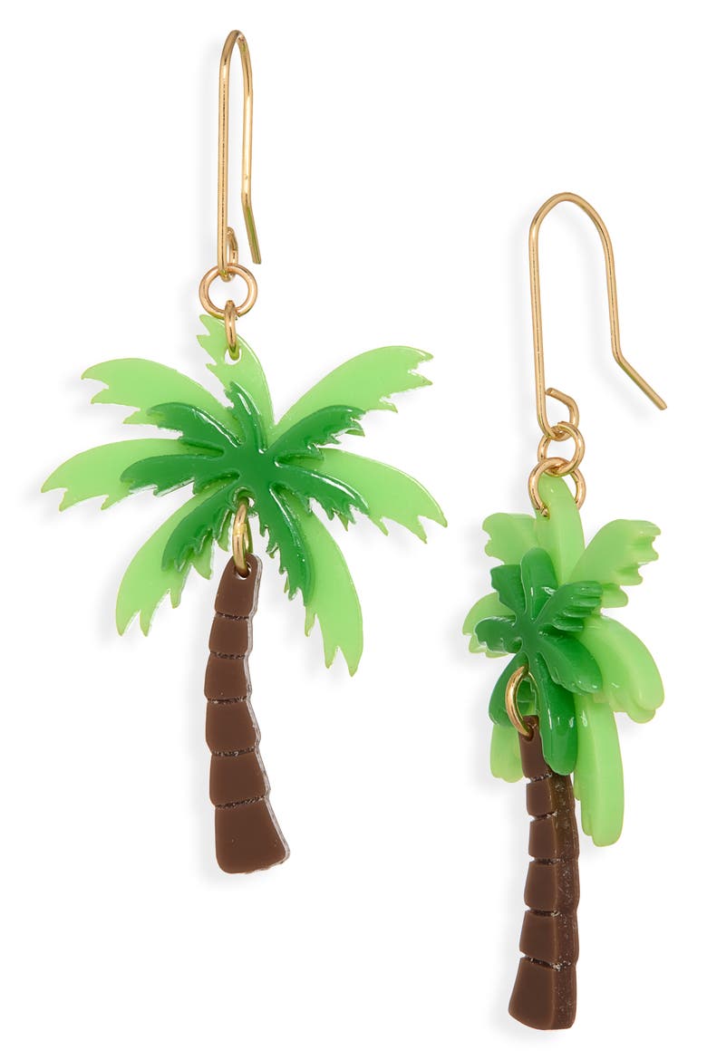 Palm Tree Drop Earrings, Main, color, GREEN MULTI- GOLD