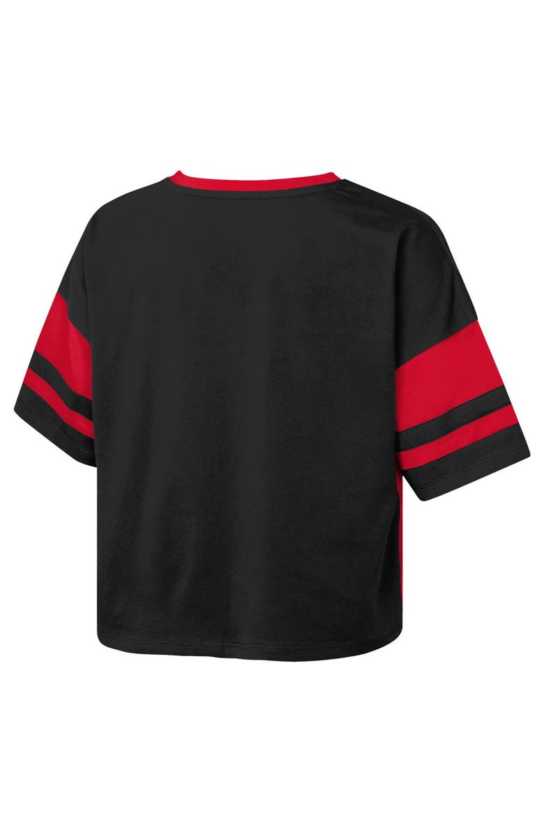Outerstuff Girls Youth Red Georgia Bulldogs The Playmaker Sleeve Stripe V-Neck Jersey T-Shirt, Alternate, color, 