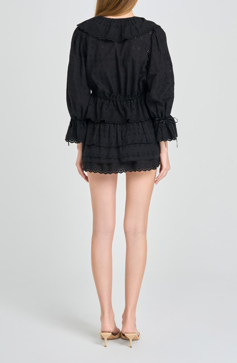 WAYF Sophia Tiered Ruffle Cotton Eyelet Skirt, Alternate, color, Black