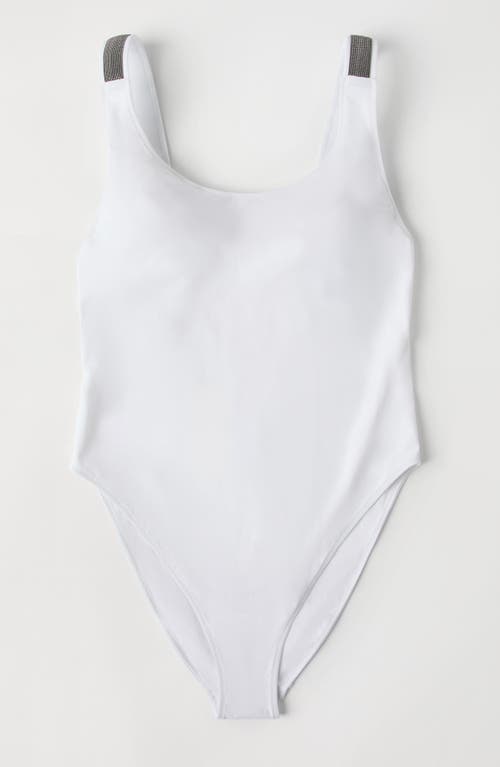 Brunello Cucinelli White Techno Jersey Precious Details One-piece Swimsuit In White