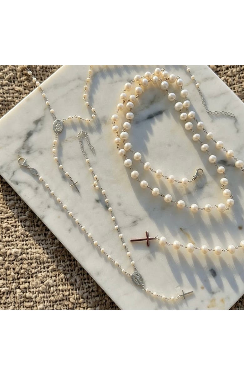 Leni James The Amelia Pearl Rosary Anklet, Alternate, color, White, Beige, Silver