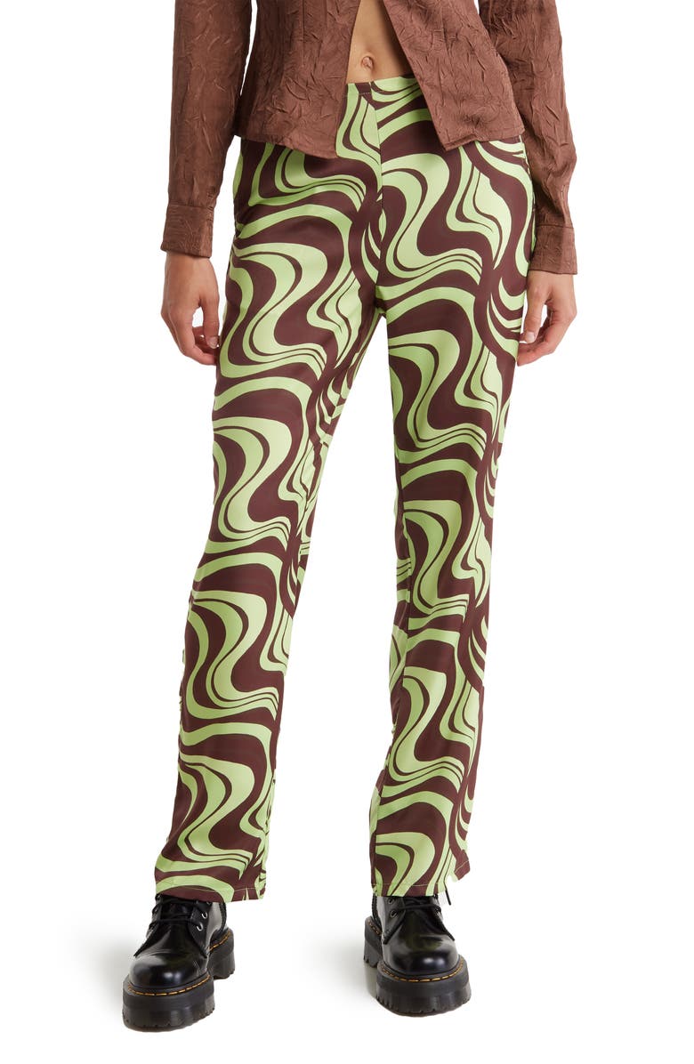 ASOS DESIGN Wavy Hourglass Satin Flare Trousers, Main, color, 