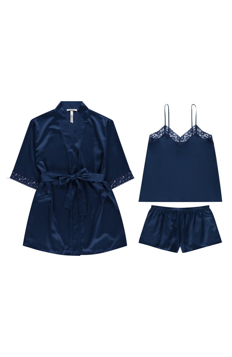 Flora Nikrooz Sabrina Travel Pajamas & Robe Set, Alternate, color, Navy