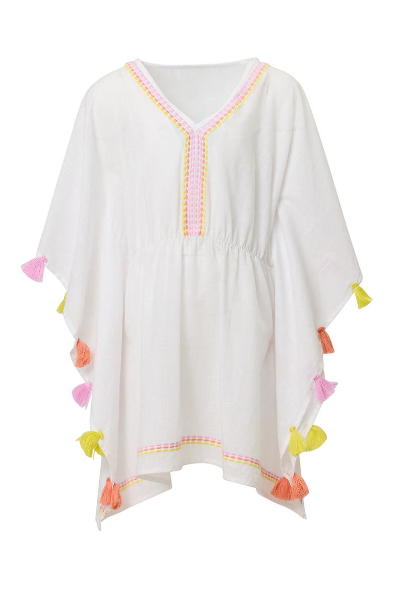 Kids' Summer Sorbet Tassel Trim Cotton Cover-Up Tunic, Main, color, WHITE