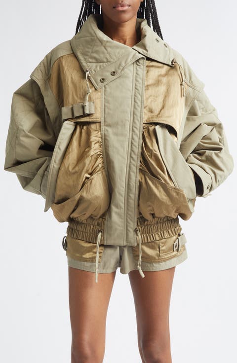 Oversize Batwing Sleeve Cotton Twill & Nylon Jacket