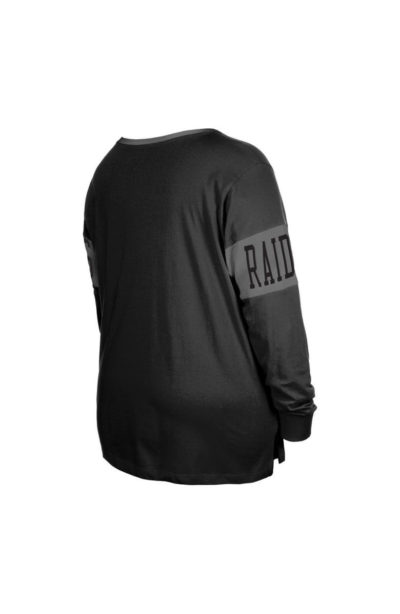 New Era Women's New Era Black Las Vegas Raiders Plus Size Lace-Up Notch Neck Long Sleeve T-Shirt, Alternate, color, Black