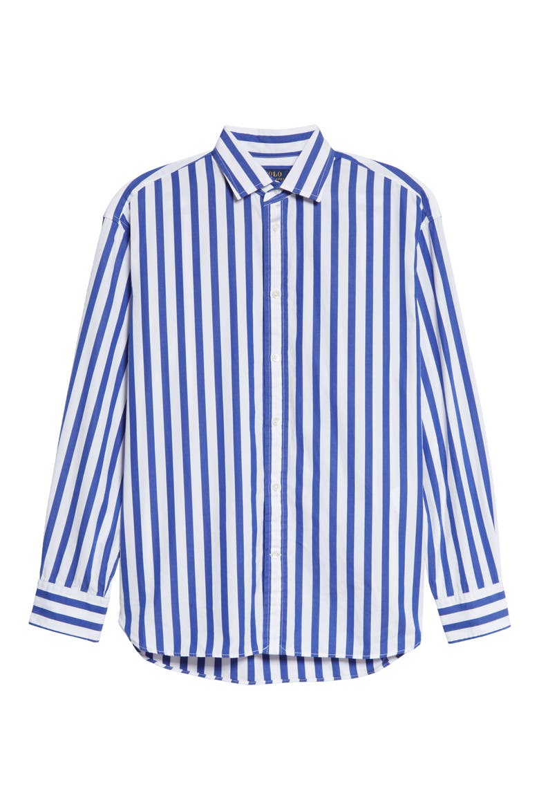 Stripe Cotton Button-Up Shirt, Alternate, color, WHITE/ BLUE