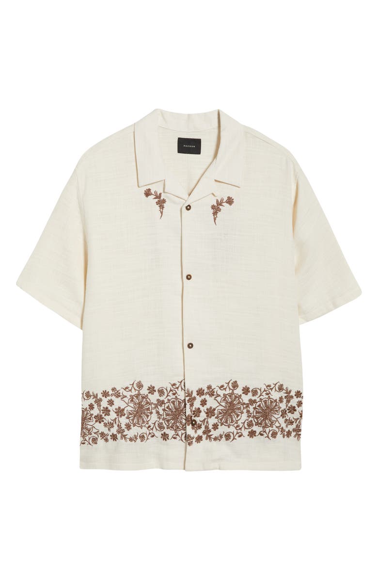 PacSun Remi Floral Embroidered Slub Cotton Camp Shirt, Alternate, color, Cream