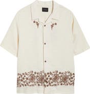 PacSun Remi Floral Embroidered Slub Cotton Camp Shirt
