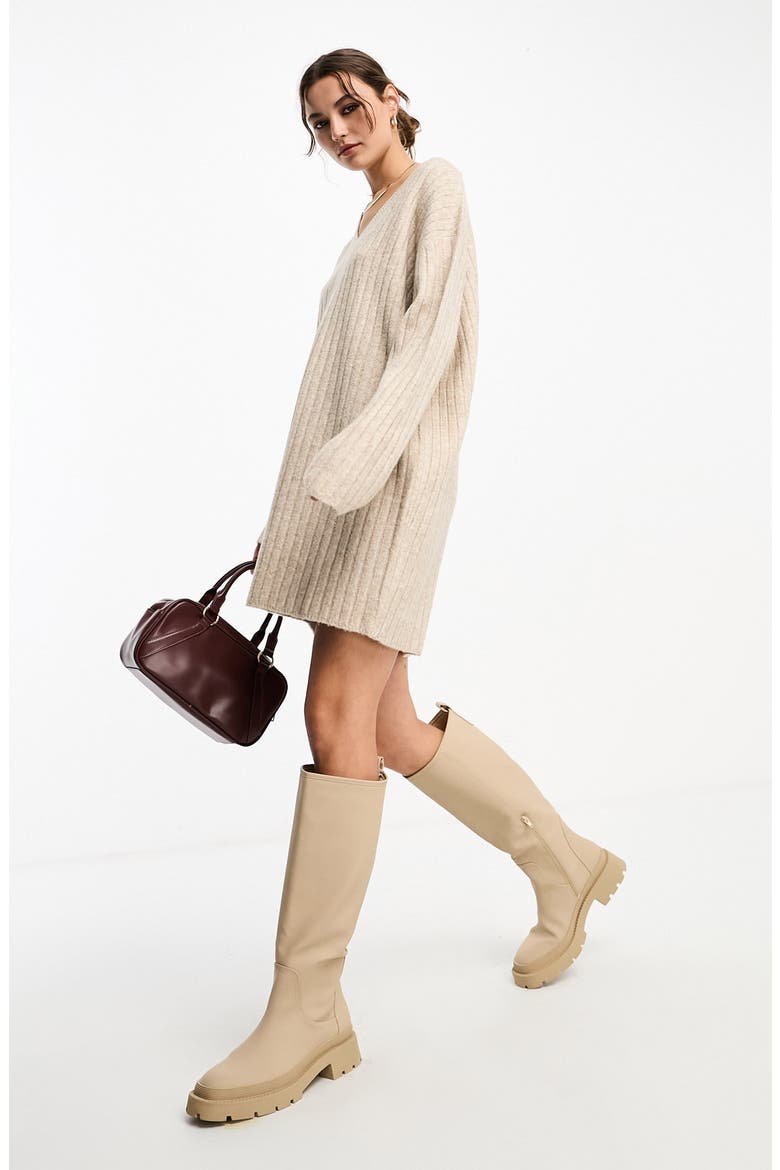 Rib Sweater Dress, Alternate, color, BEIGE