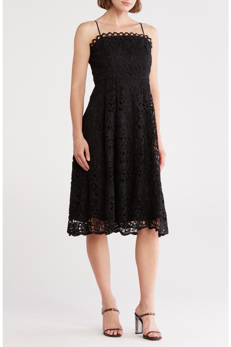 Floral Lace Midi Dress, Main, color, BLACK