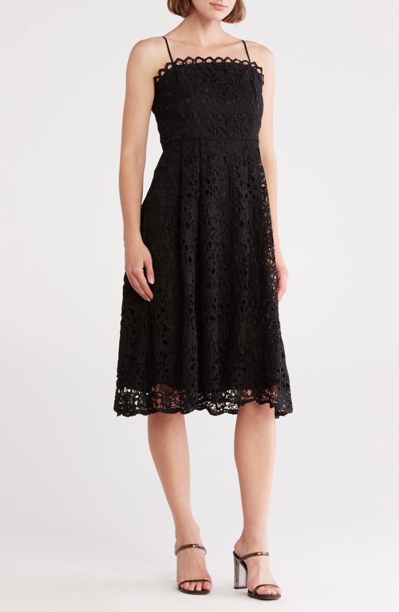 NSR Floral Lace Midi Dress, Main, color, Black
