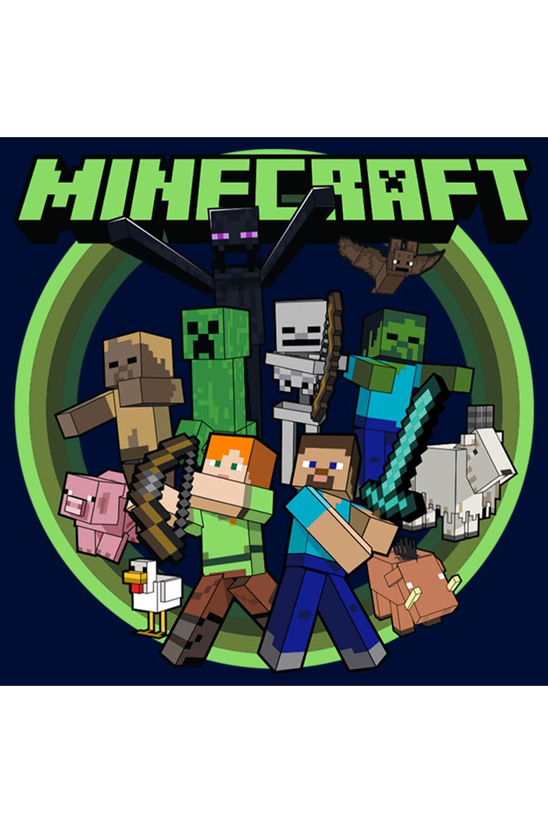 Boy's Minecraft Heroes and Mobs  Graphic T-Shirt, Alternate, color, Navy Blue