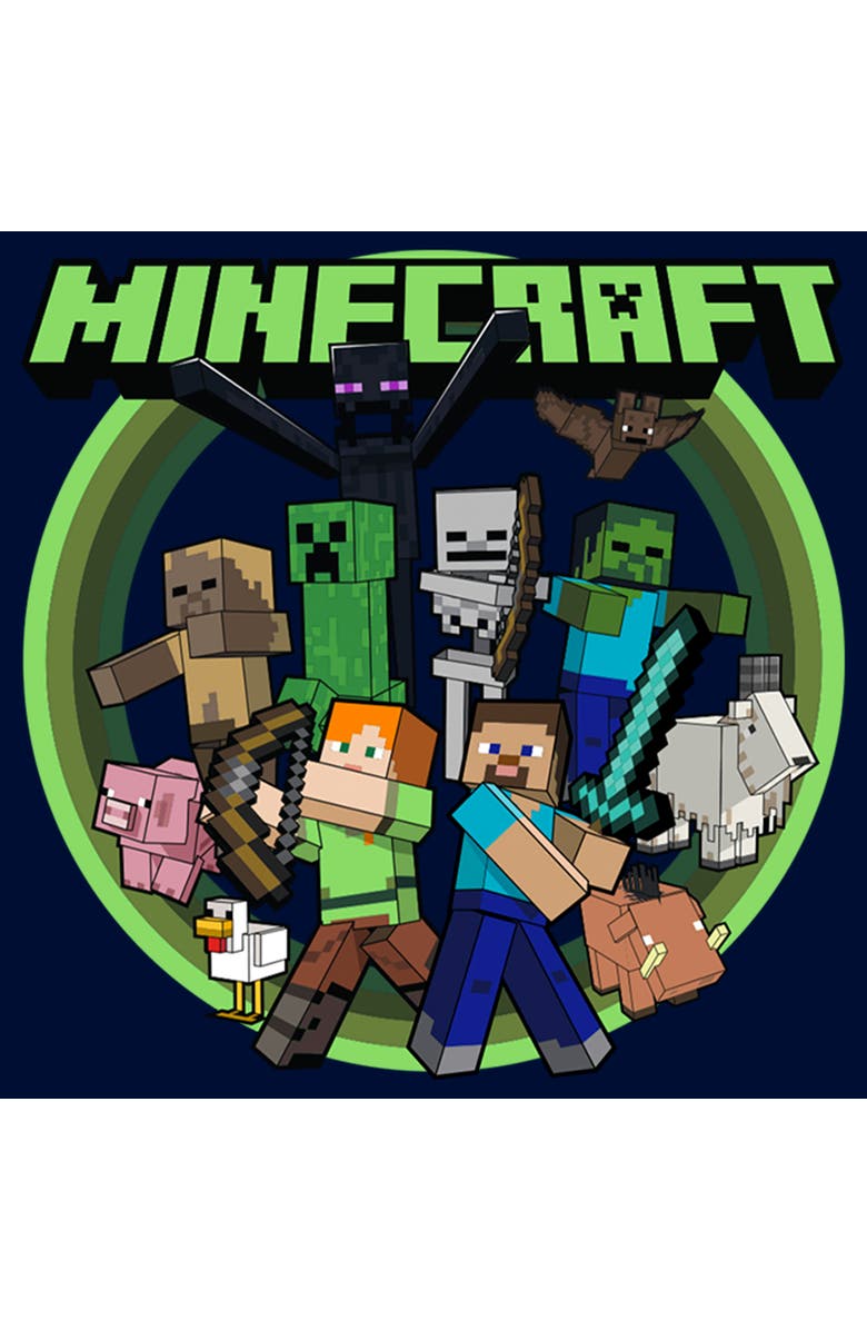 MINECRAFT Boy's Minecraft Heroes and Mobs  Graphic T-Shirt, Alternate, color, Navy Blue