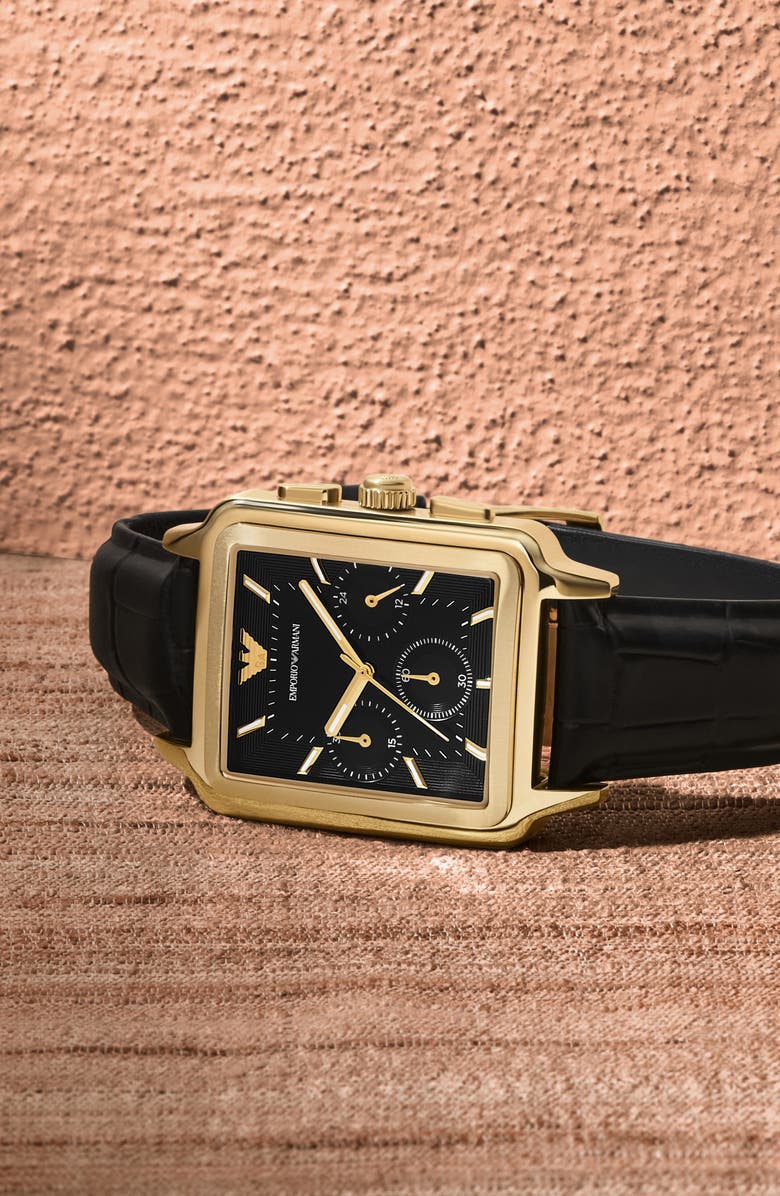 Emporio Armani Tank Chronograph Leather Strap Watch, 34mm x 50mm, Alternate, color,