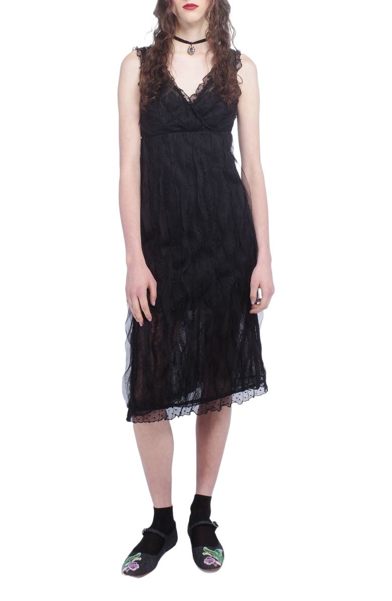 Anna Sui Black Lace Combo Sleeveless Lace Dress, Main, color, Black