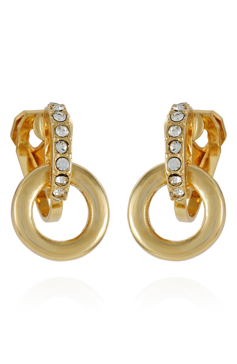 T Tahari Crystal Loop Clip-On Drop Earrings, Main, color, Silver Tone