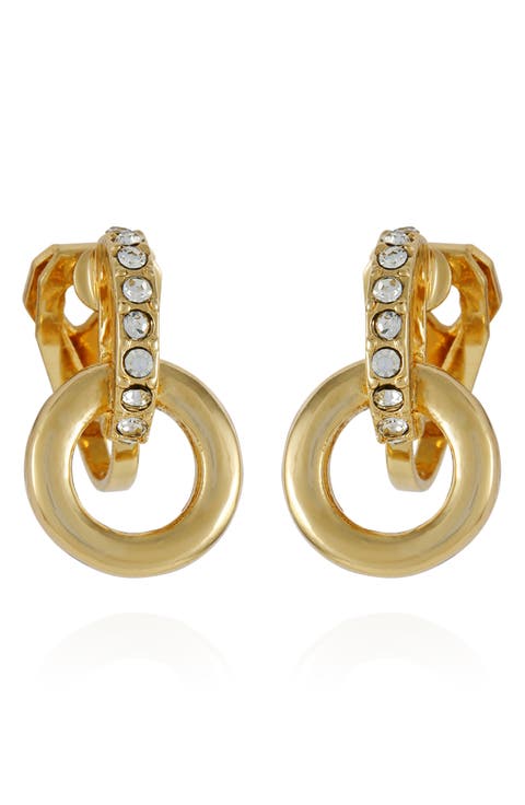 Crystal Loop Clip-On Drop Earrings