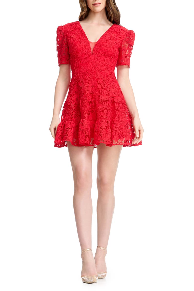 Hallie Lace Tiered Minidress, Main, color, ROUGE