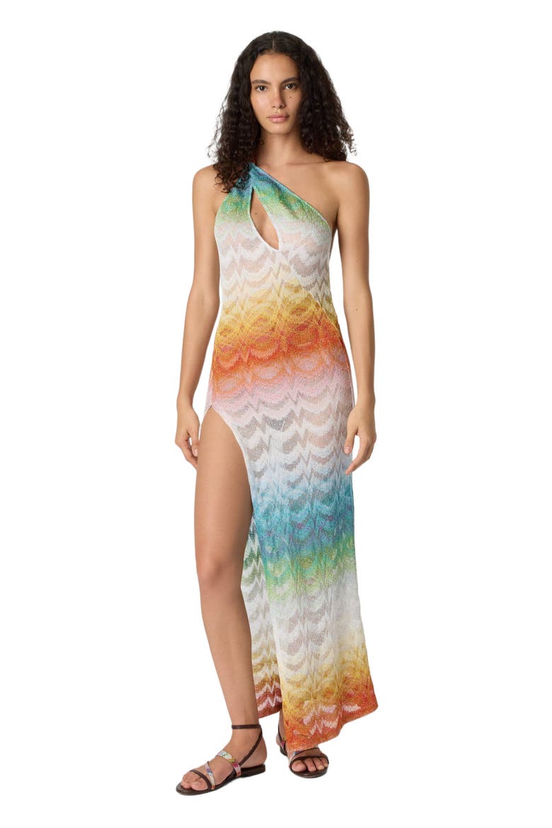 Asymmetric Cover-up Dress In Shaded Lamé Viscose, Main, color, Multicoloured