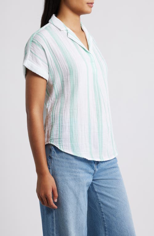 Beachlunchlounge Arin Stripe Short Sleeve Cotton Shirt In White