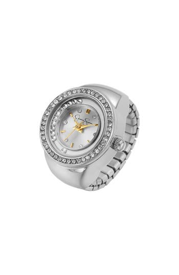 Jessica Simpson Floating Crystal Ring Watch In Silver
