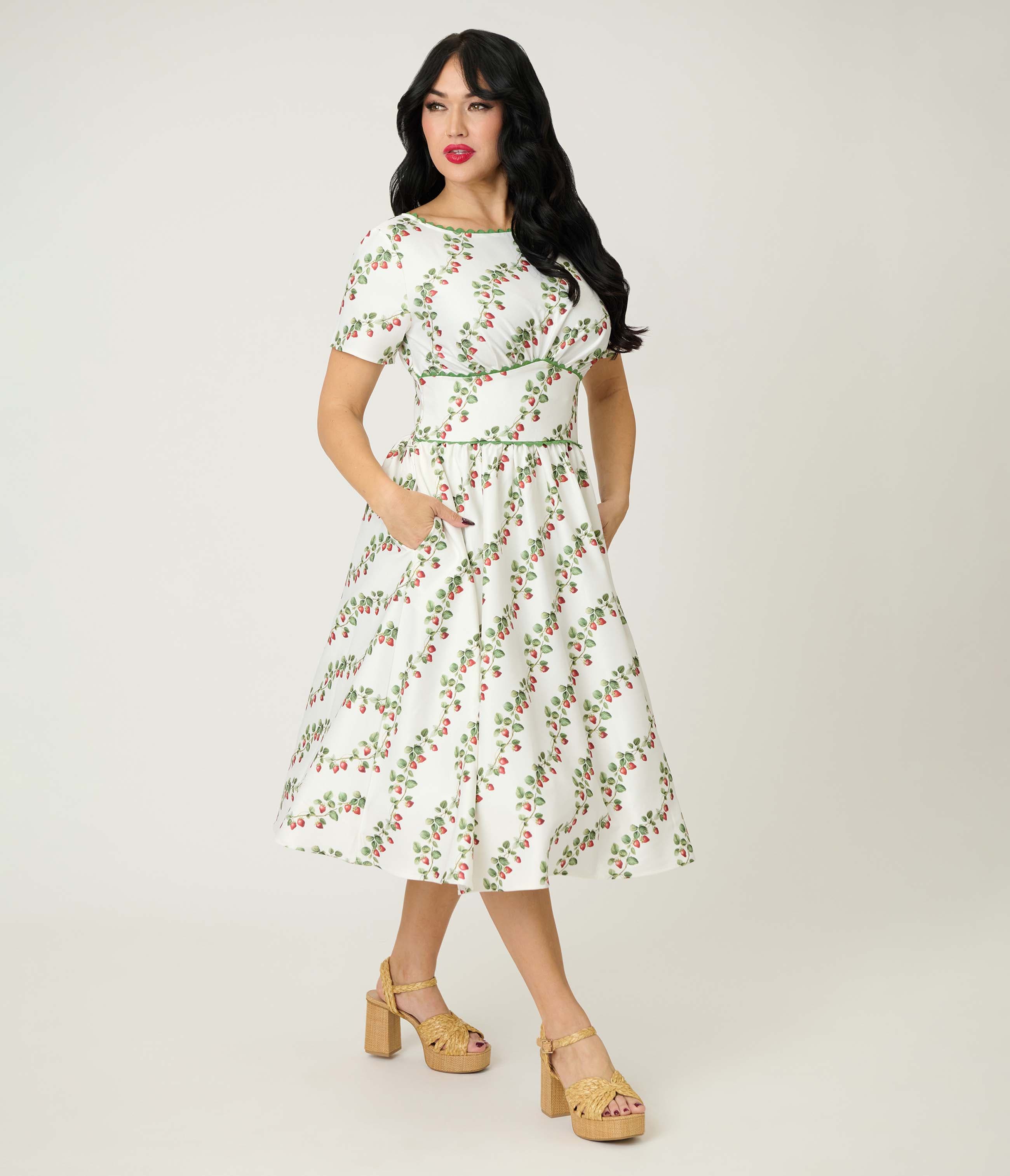 selected White W/ Strawberry Print