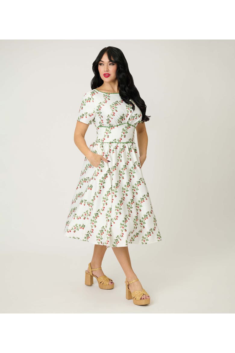 Smocked Back Swing Dress, Main, color, White W/ Strawberry Print