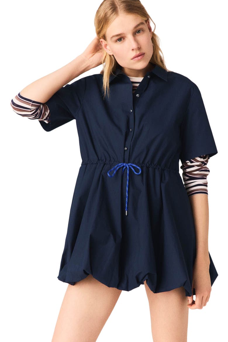 Short-sleeved cotton bubble dress, Alternate, color, Navy