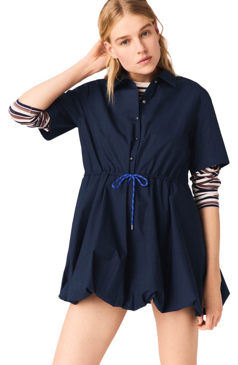maje Short-sleeved cotton bubble dress, Alternate, color, Navy