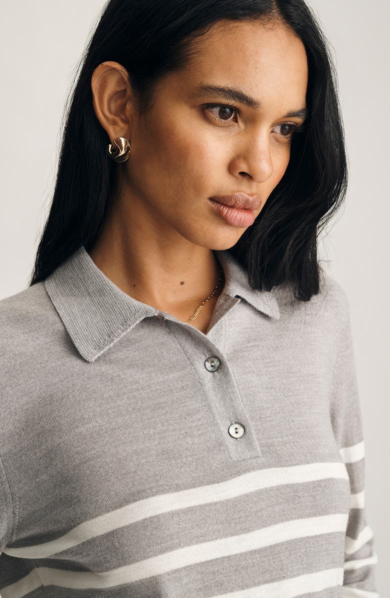 Mavi Jeans Stripe Wool Polo Sweater, Alternate, color, Light Grey Melange Stripe