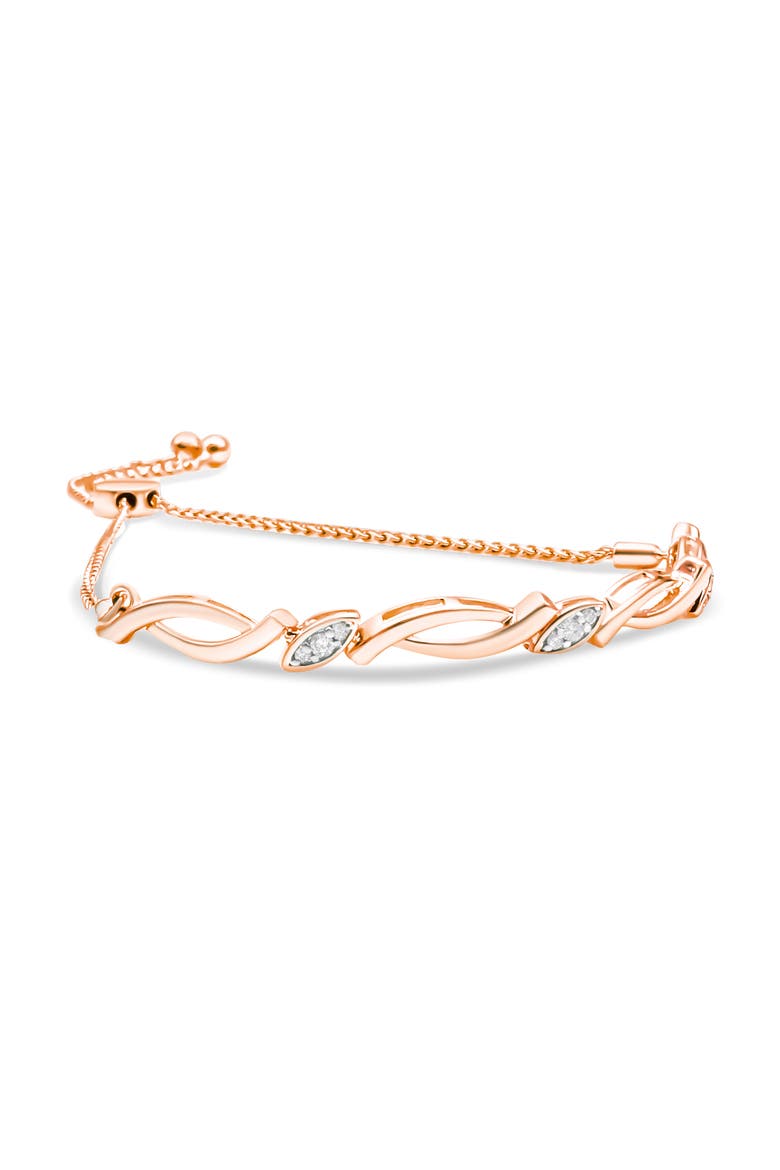Silver Diamond Accent Alternating Swirl link Bolo Bracelet, Alternate, color, Rose Gold over Silver