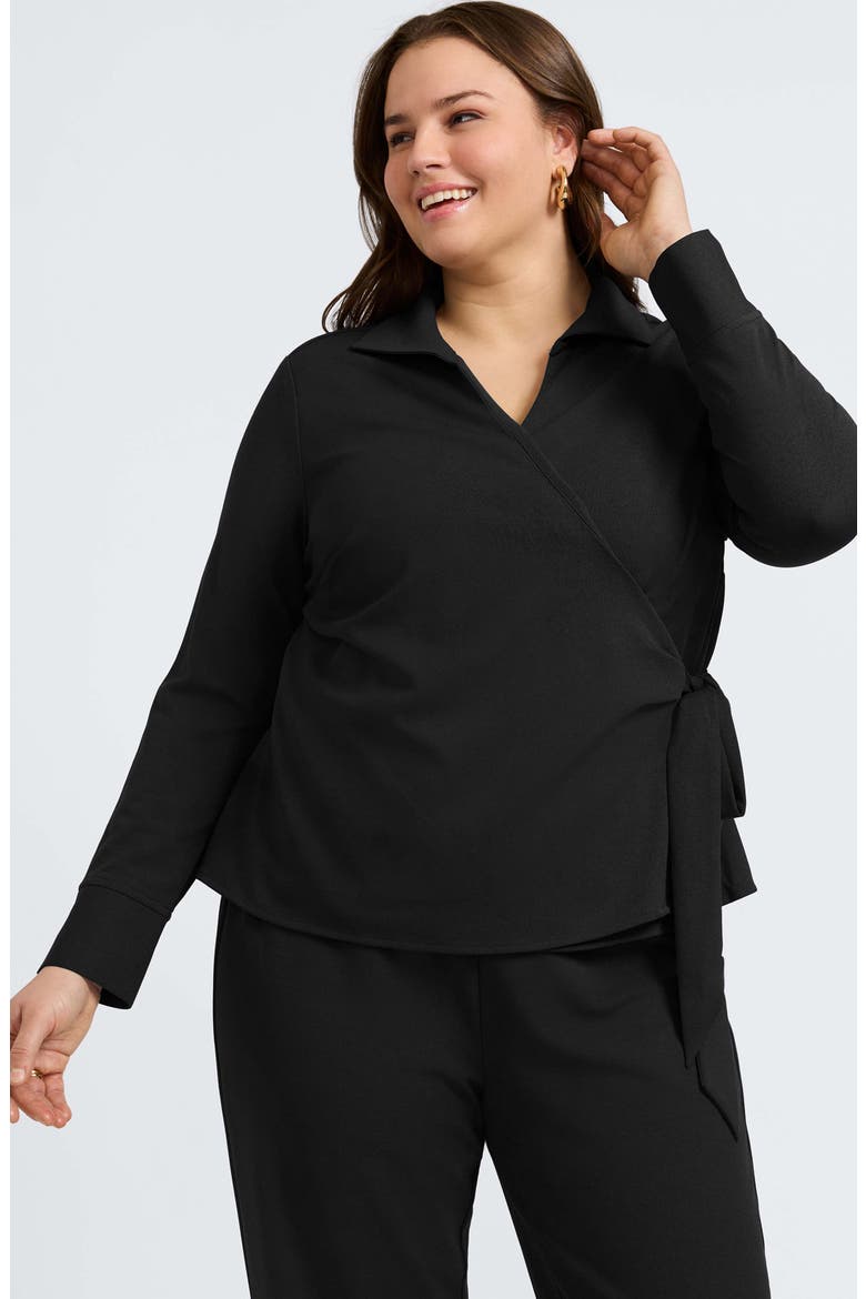 Rosie Wrap Crepe Top, Alternate, color, BLACK